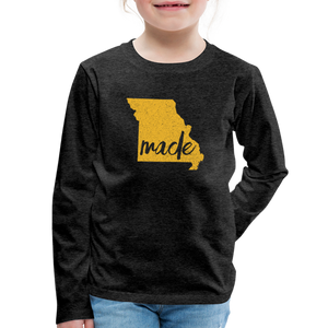 Made (Missouri Gold print) Kids' Premium Long Sleeve T-Shirt - charcoal gray