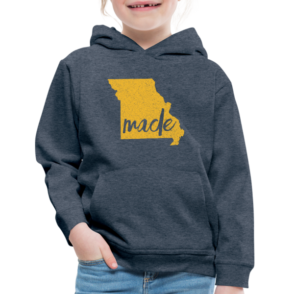 Made (Missouri Gold print) Kids‘ Premium Hoodie - heather denim
