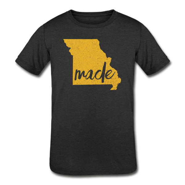Made (Missouri Gold print) Kids' Tri-Blend T-Shirt - heather black