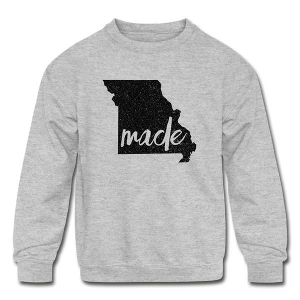 Made (Missouri black print) Kids' Crewneck Sweatshirt - heather gray