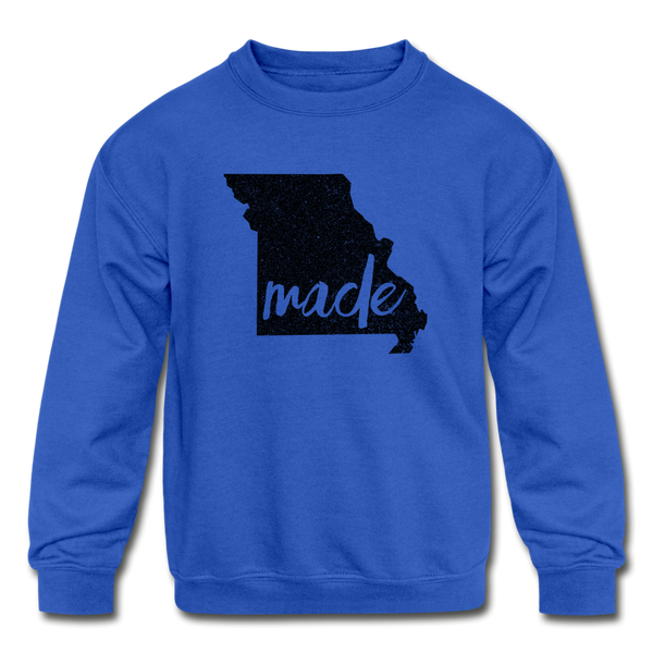 Made (Missouri black print) Kids' Crewneck Sweatshirt - royal blue