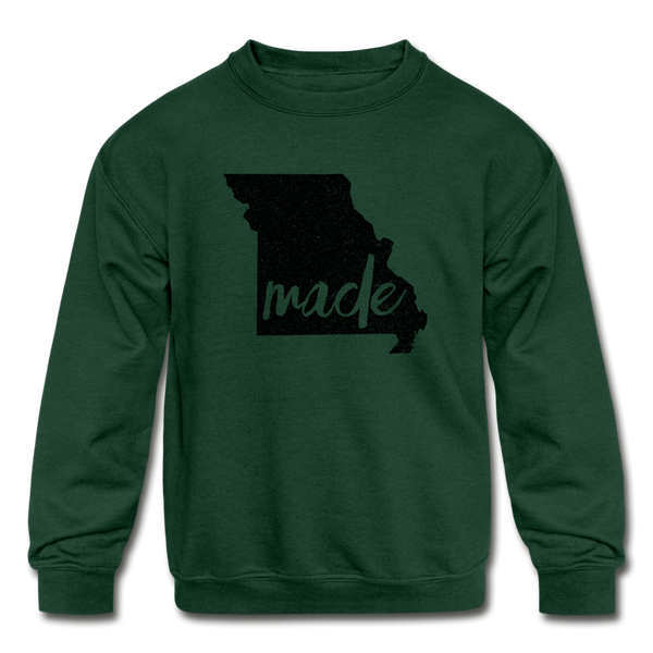 Made (Missouri black print) Kids' Crewneck Sweatshirt - forest green