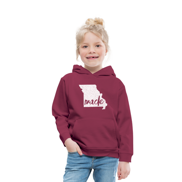 Made (Missouri white print) Kids‘ Premium Hoodie - burgundy