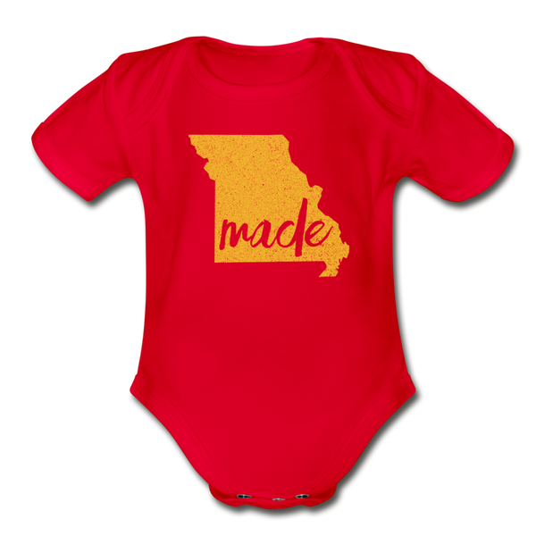 Made (Missouri gold print) Organic Short Sleeve Baby Bodysuit - red