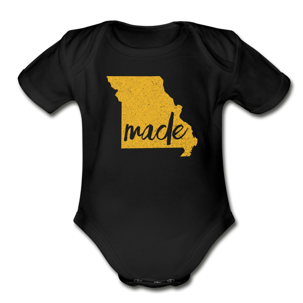 Made (Missouri gold print) Organic Short Sleeve Baby Bodysuit - black