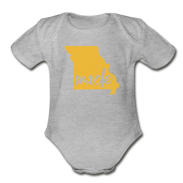 Made (Missouri gold print) Organic Short Sleeve Baby Bodysuit - heather gray