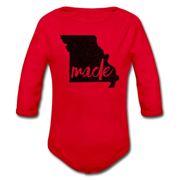 Made (Missouri black print) Organic Long Sleeve Baby Bodysuit - red