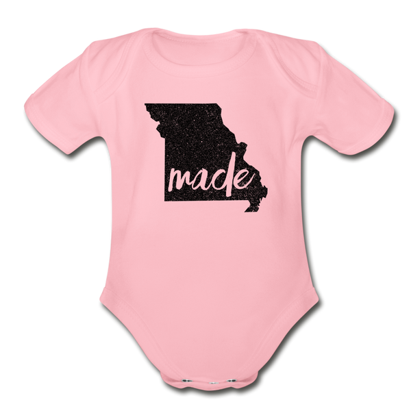 Made (Missouri black print) Organic Short Sleeve Baby Bodysuit - light pink