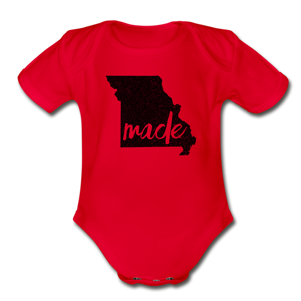 Made (Missouri black print) Organic Short Sleeve Baby Bodysuit - red