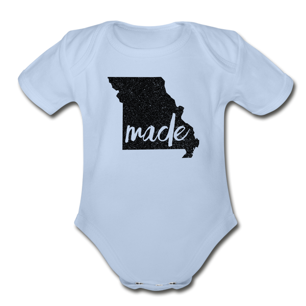 Made (Missouri black print) Organic Short Sleeve Baby Bodysuit - sky