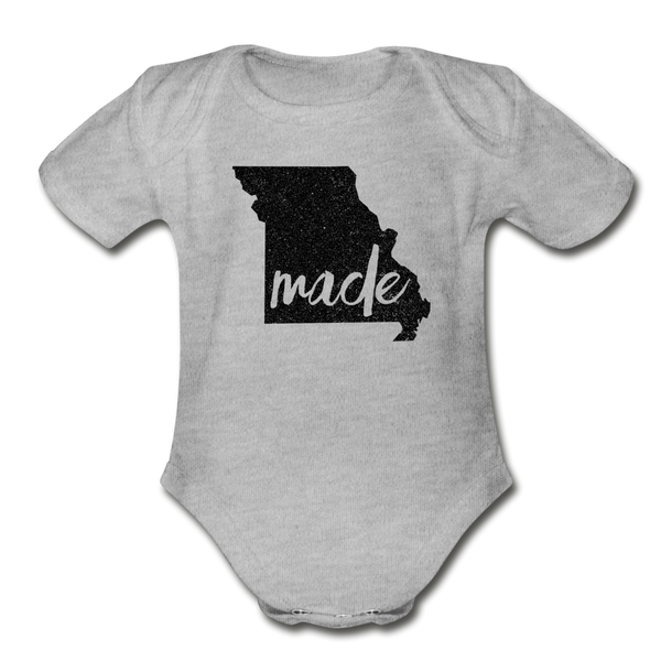 Made (Missouri black print) Organic Short Sleeve Baby Bodysuit - heather gray