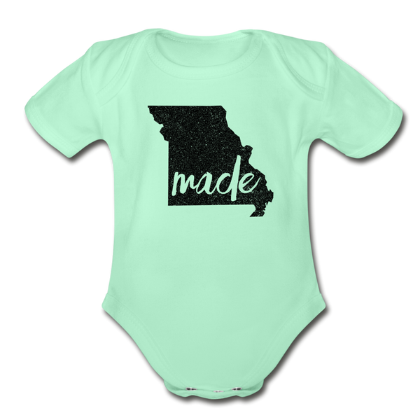 Made (Missouri black print) Organic Short Sleeve Baby Bodysuit - light mint
